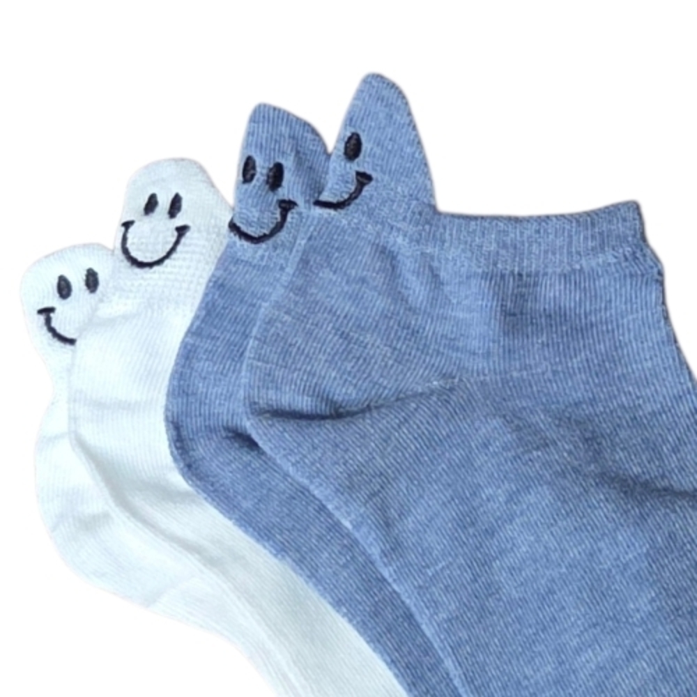 Calectin Smiley Face Ankle Socks Set 2-Pack – Blue White – NWT Sneaker Socks